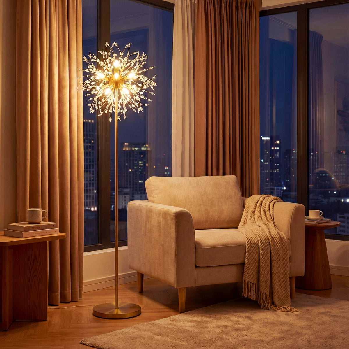 63-Inch Crystal Floor Lamp with Acrylic Crystals-Gold view 6