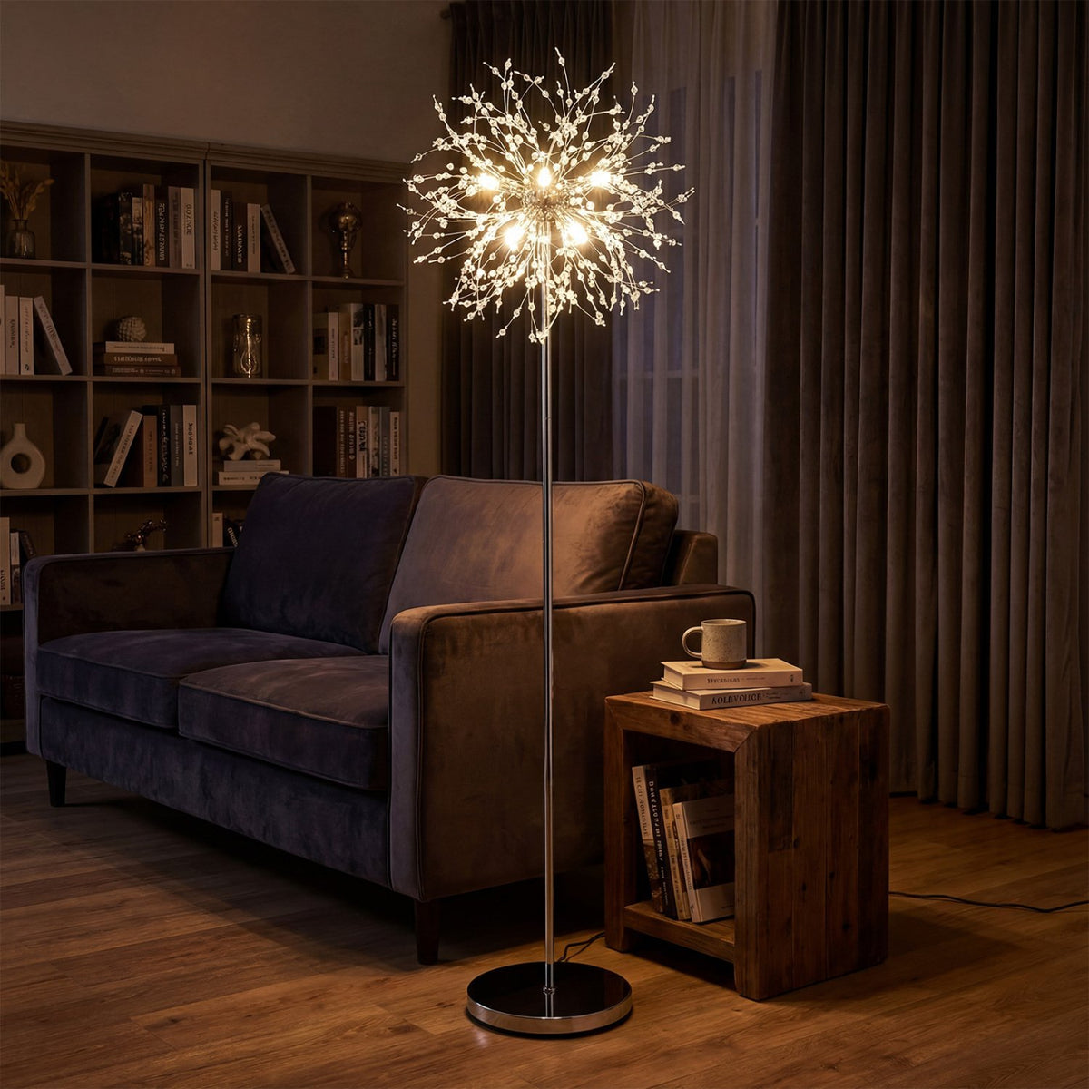 63-Inch Crystal Floor Lamp with Acrylic Crystals-Sliver view 3