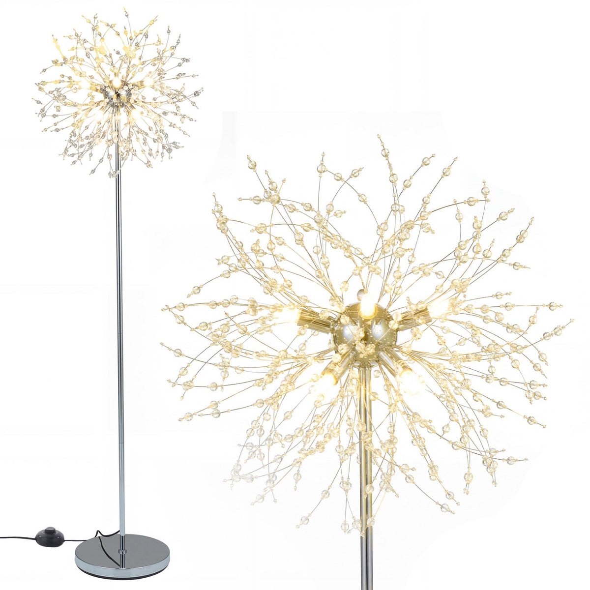 63-Inch Crystal Floor Lamp with Acrylic Crystals-Sliver view 4
