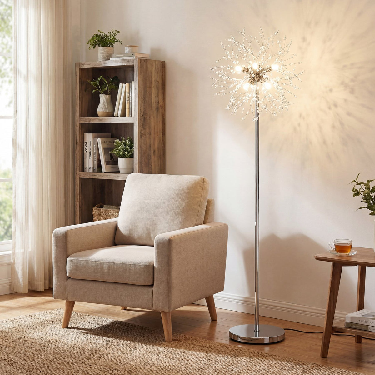 63-Inch Crystal Floor Lamp with Acrylic Crystals-Sliver view 6