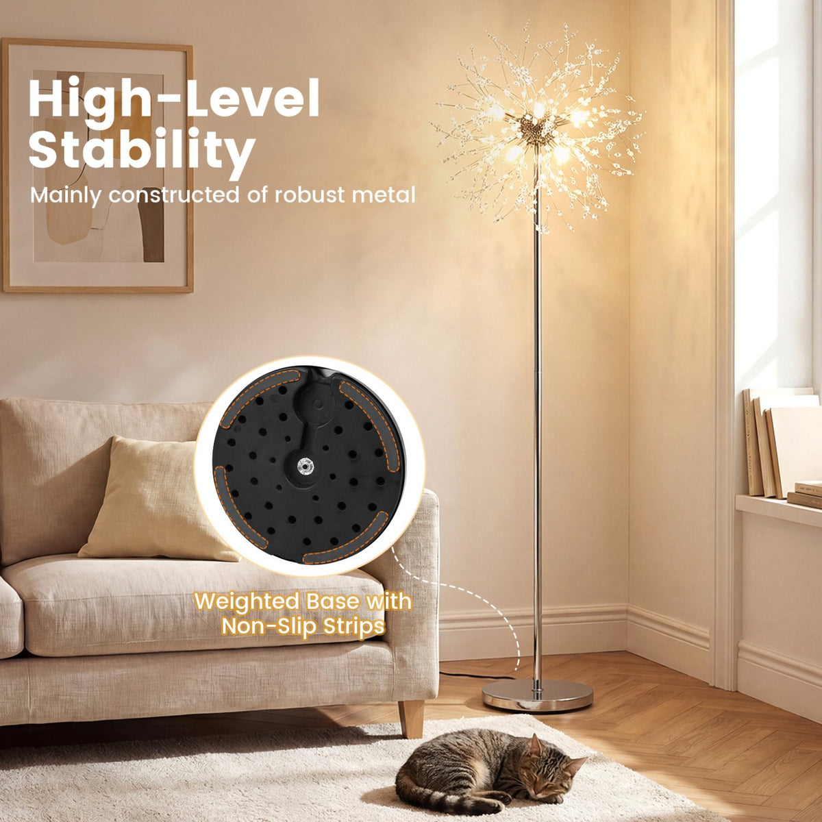 63-Inch Crystal Floor Lamp with Acrylic Crystals-Sliver view 9
