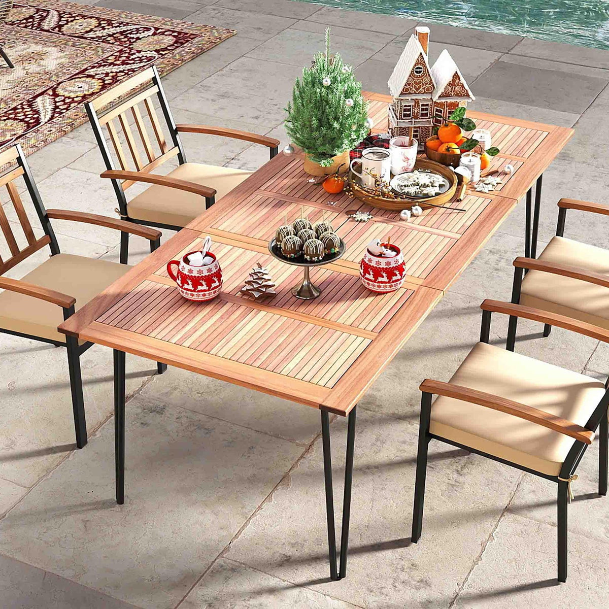 63 Inch Outdoor Dining Table & Set of 4 Patio Dining Chairs view 3