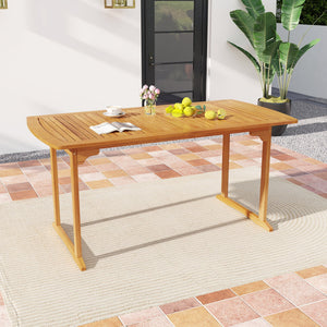 63 inch Outdoor Dining Table with Umbrella Hole and Slatted Tabletop view 3