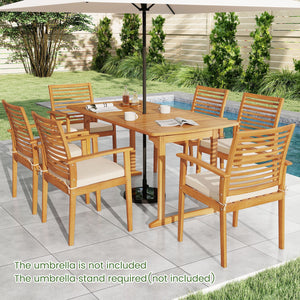63 inch Outdoor Dining Table with Umbrella Hole and Slatted Tabletop view 4