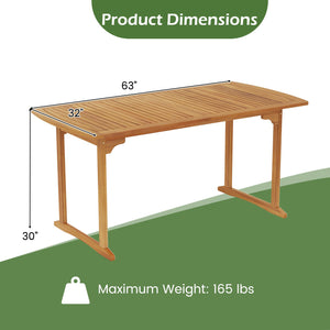 63 inch Outdoor Dining Table with Umbrella Hole and Slatted Tabletop view 9