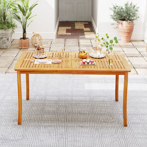 63 inch Outdoor Dining Table with Umbrella Hole Farmhouse Bistro Dinette Furniture view 2
