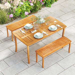 63 inch Outdoor Dining Table with Umbrella Hole Farmhouse Bistro Dinette Furniture view 3
