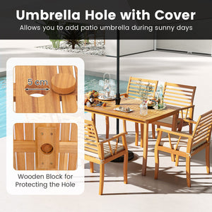 63 inch Outdoor Dining Table with Umbrella Hole Farmhouse Bistro Dinette Furniture view 7
