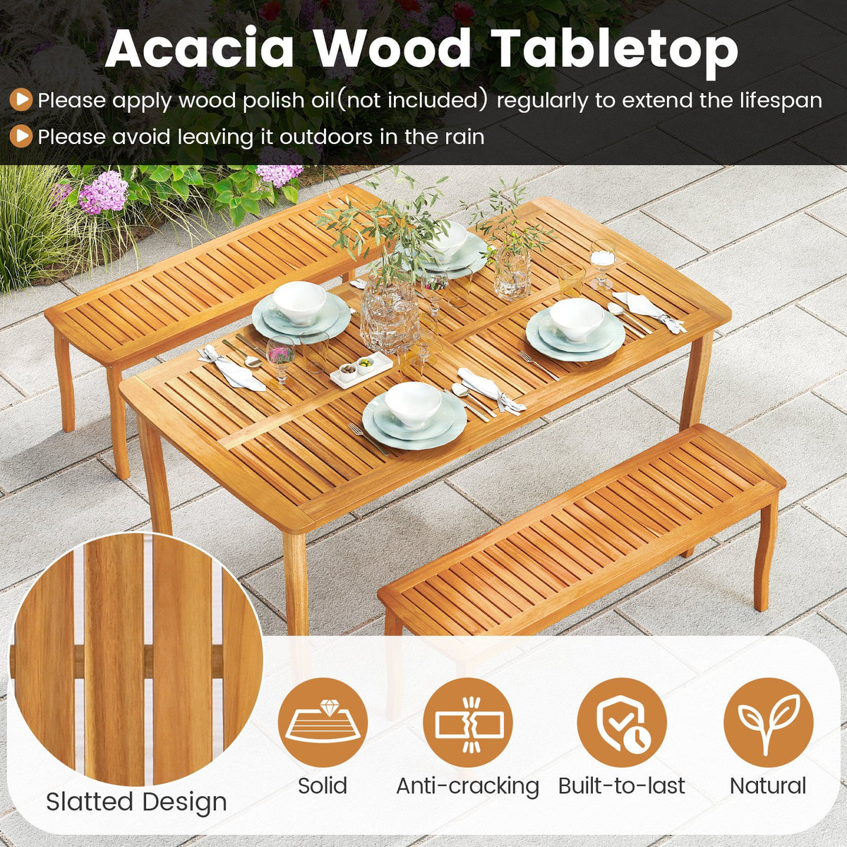 63 inch Outdoor Dining Table with Umbrella Hole Farmhouse Bistro Dinette Furniture view 8
