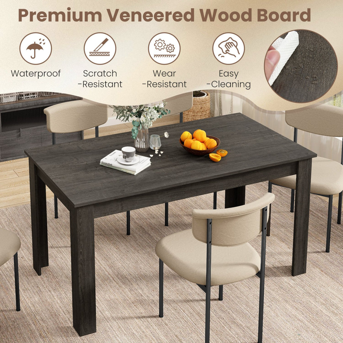 63 Inch Rectangular Modern Dining Kitchen Table-Gray view 6