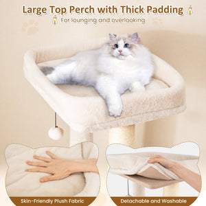 63 Inch Tall Wooden Cat Tree with 2-Story Condo and Plush Padded Top Perch-Natural view 7