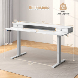 63 Inch x 24 Inch Electric Standing Desk with 2 Drawers-White view 3