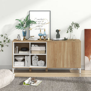 63 Inches Buffet Sideboard with 4 Compartments and Push-to-Open Cabinet-Natural view 3