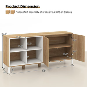 63 Inches Buffet Sideboard with 4 Compartments and Push-to-Open Cabinet-Natural view 4