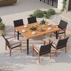 63 Inches Outdoor Indoor Dining Table with 1.97 Inches Umbrella Hole and Metal Legs view 3
