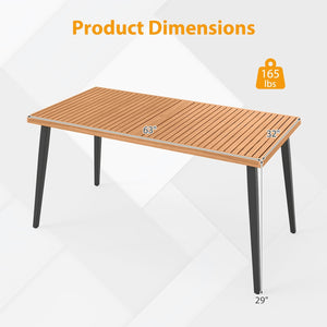 63 Inches Outdoor Indoor Dining Table with 1.97 Inches Umbrella Hole and Metal Legs view 5