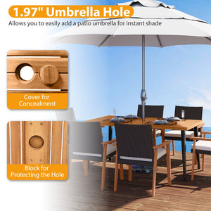 63 Inches Outdoor Indoor Dining Table with 1.97 Inches Umbrella Hole and Metal Legs view 7