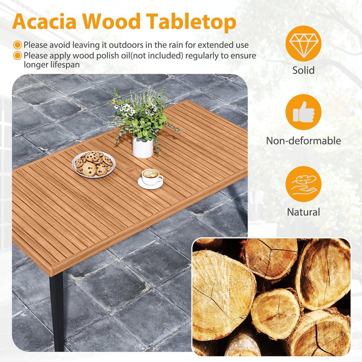 63 Inches Outdoor Indoor Dining Table with 1.97 Inches Umbrella Hole and Metal Legs view 8