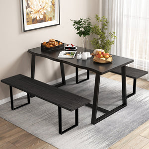 63 inches Large Dining Table with Wavy Edge and Heavy-duty Metal Frame-Black view 2