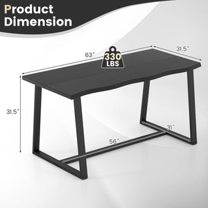 63 inches Large Dining Table with Wavy Edge and Heavy-duty Metal Frame-Black view 4