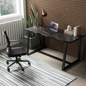 63 inches Large Dining Table with Wavy Edge and Heavy-duty Metal Frame-Black view 5