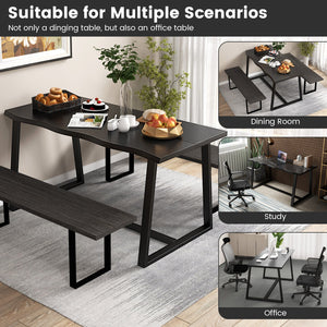 63 inches Large Dining Table with Wavy Edge and Heavy-duty Metal Frame-Black view 7
