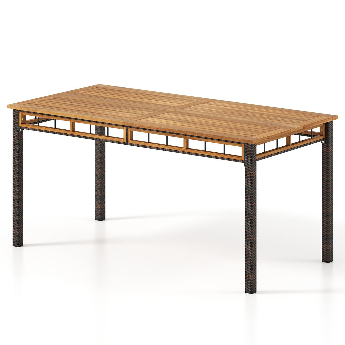 63 inches Outdoor Dining Table with Acacia Wood Slatted Tabletop