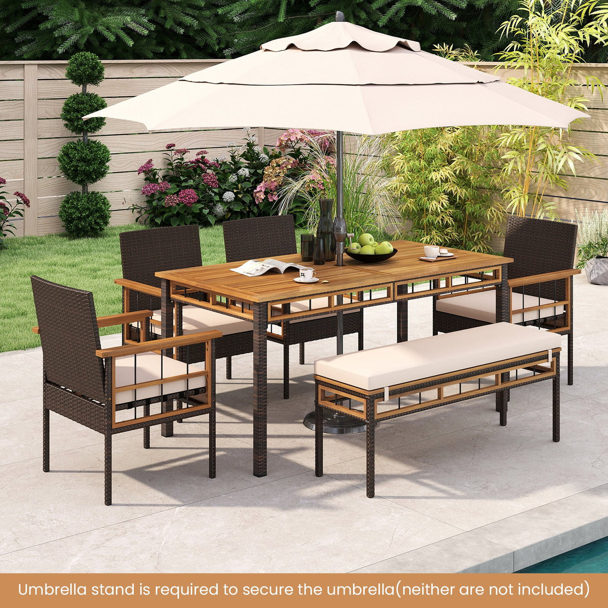 63 inches Outdoor Dining Table with Acacia Wood Slatted Tabletop view 3