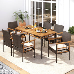 63 inches Outdoor Dining Table with Acacia Wood Slatted Tabletop view 6