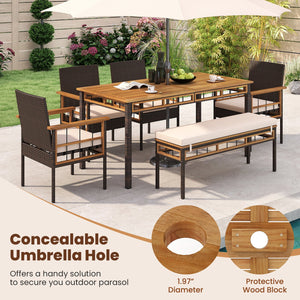 63 inches Outdoor Dining Table with Acacia Wood Slatted Tabletop view 8