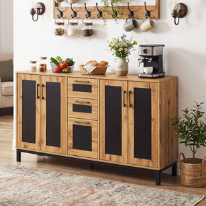 63 inches Sideboard Buffet Cabinet with 3 Drawers and Storage Shelves-Natural view 3