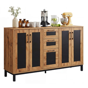63 inches Sideboard Buffet Cabinet with 3 Drawers and Storage Shelves-Natural view 4