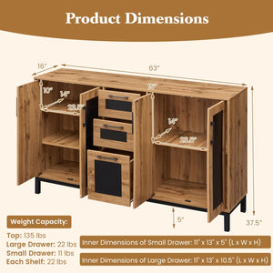 63 inches Sideboard Buffet Cabinet with 3 Drawers and Storage Shelves-Natural view 5