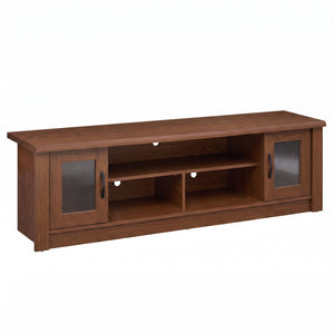 63” Wooden Farmhouse TV Stand for 70 inches TVs with 2 Fluted Doors and 3 Open Compartments-Brown