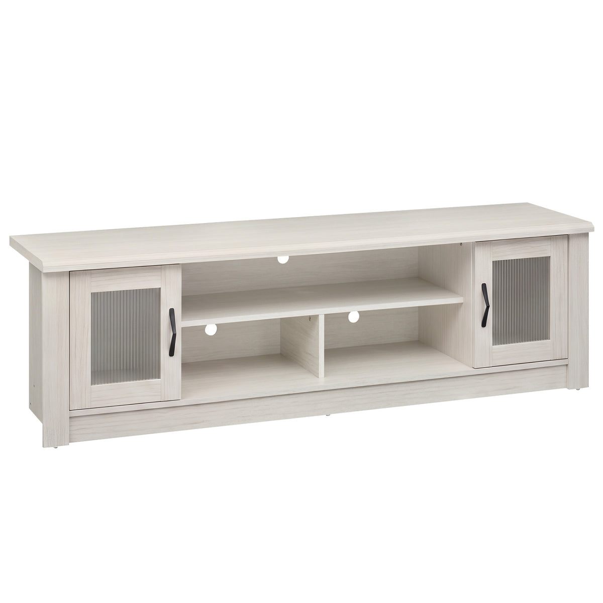 63” Wooden Farmhouse TV Stand for 70 inches TVs with 2 Fluted Doors and 3 Open Compartments-White