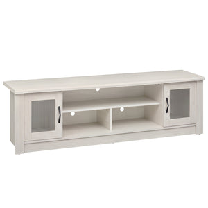 63” Wooden Farmhouse TV Stand for 70 inches TVs with 2 Fluted Doors and 3 Open Compartments-White