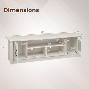63” Wooden Farmhouse TV Stand for 70 inches TVs with 2 Fluted Doors and 3 Open Compartments-White view 5