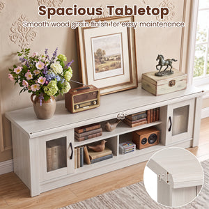 63” Wooden Farmhouse TV Stand for 70 inches TVs with 2 Fluted Doors and 3 Open Compartments-White view 7
