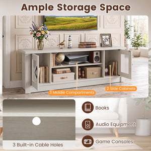 63” Wooden Farmhouse TV Stand for 70 inches TVs with 2 Fluted Doors and 3 Open Compartments-White view 9