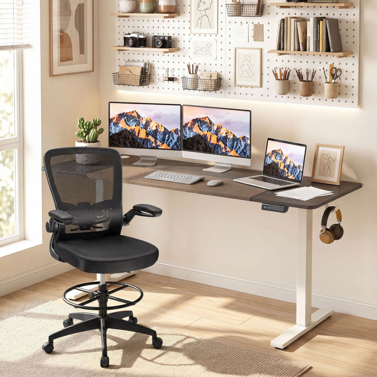 63 x 24 Inch Height Adjustable Sit Stand Computer Desk with 3 Memory Presets-Grey view 2