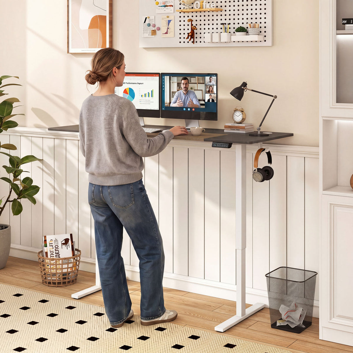 63 x 24 Inch Height Adjustable Sit Stand Computer Desk with 3 Memory Presets-Grey view 3