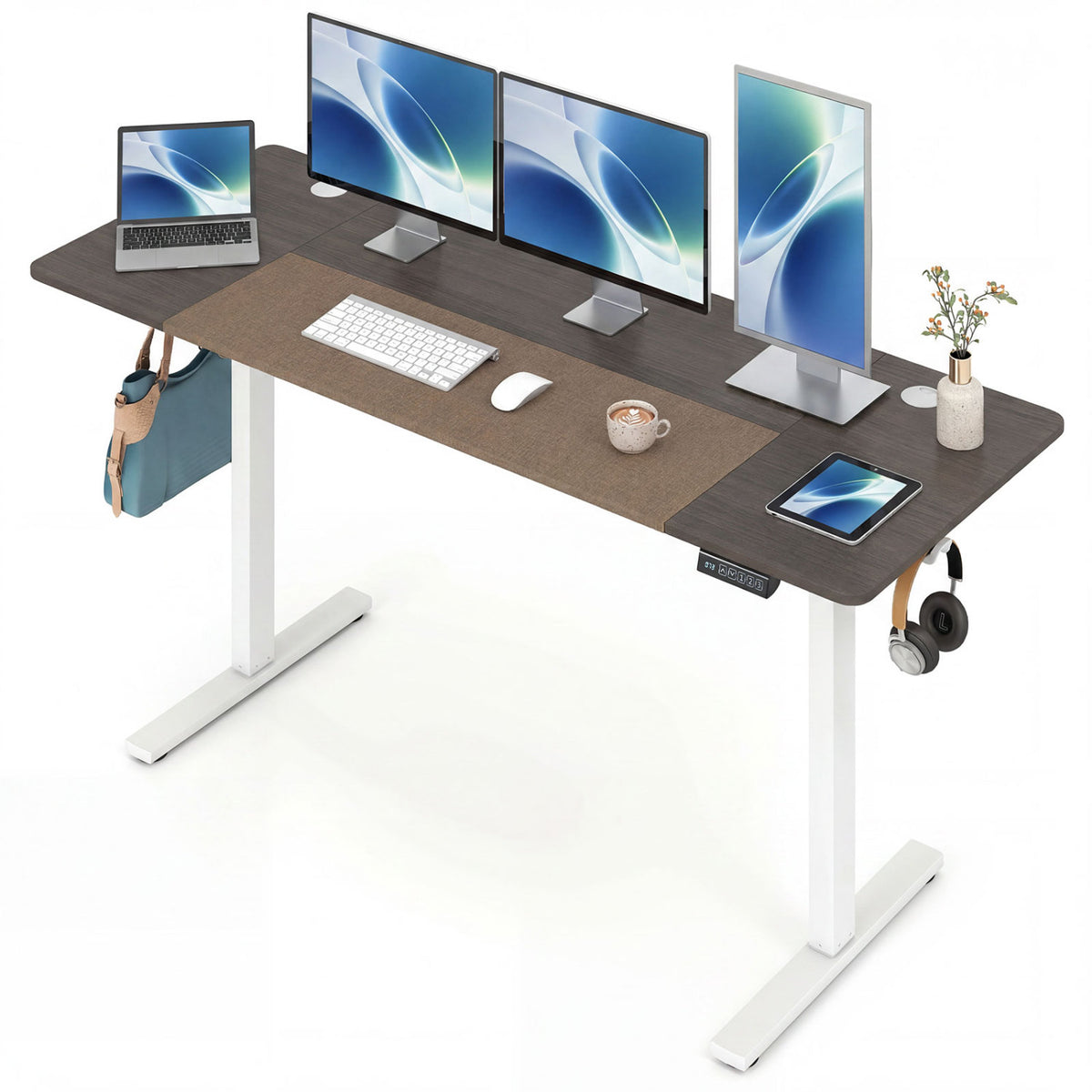 63 x 24 Inch Height Adjustable Sit Stand Computer Desk with 3 Memory Presets-Grey view 4