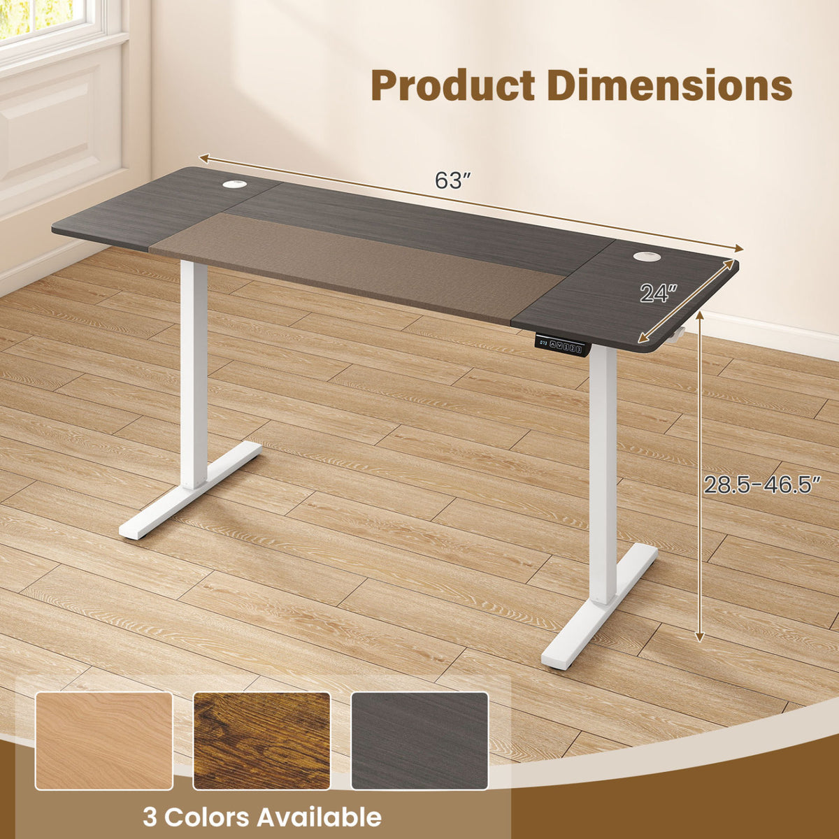 63 x 24 Inch Height Adjustable Sit Stand Computer Desk with 3 Memory Presets-Grey view 5