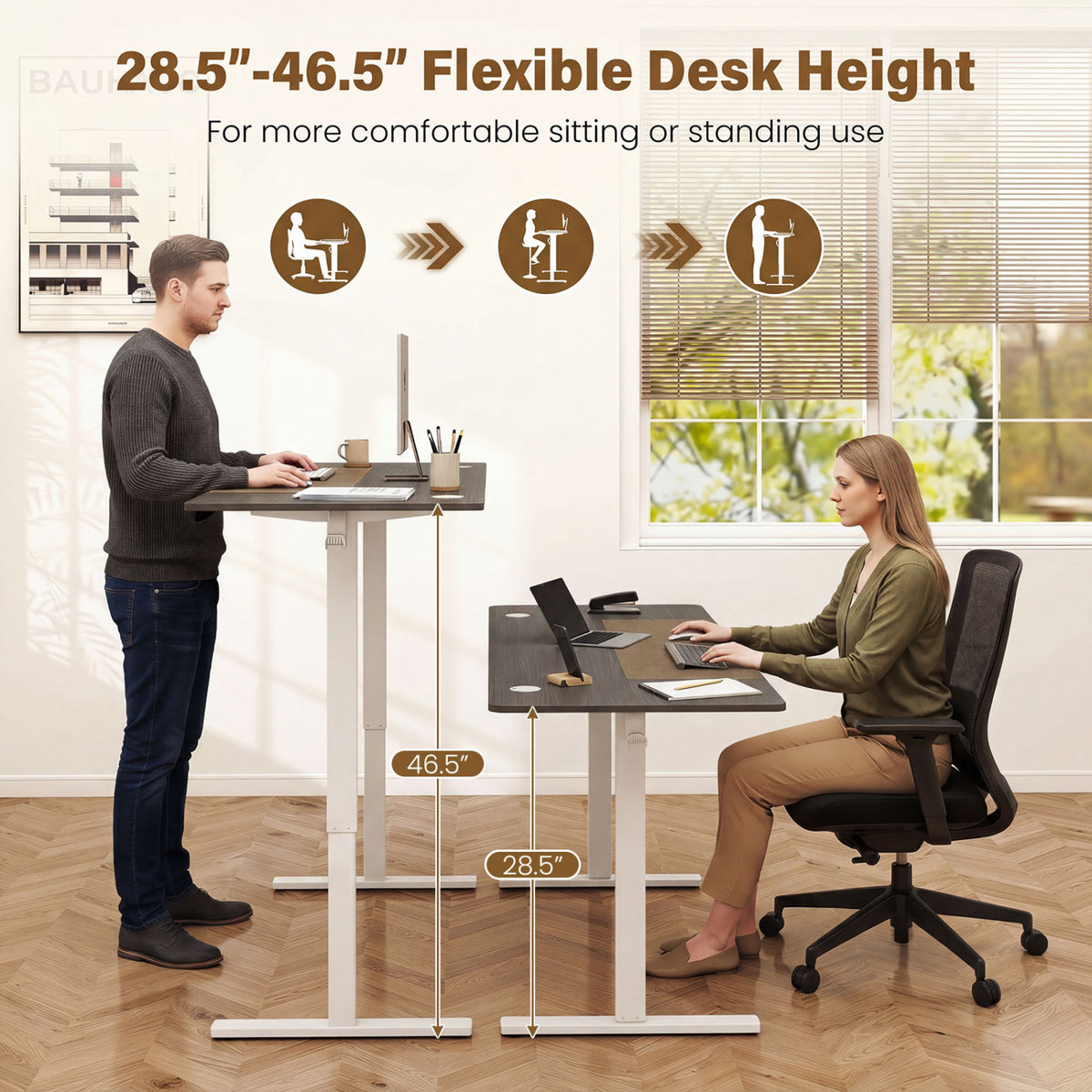 63 x 24 Inch Height Adjustable Sit Stand Computer Desk with 3 Memory Presets-Grey view 7