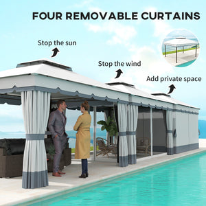 10' x 12' Double Roof Patio Gazebo Canopy, Outdoor Gazebo Shelter with Netting & Curtains, for Garden, Lawn and Deck