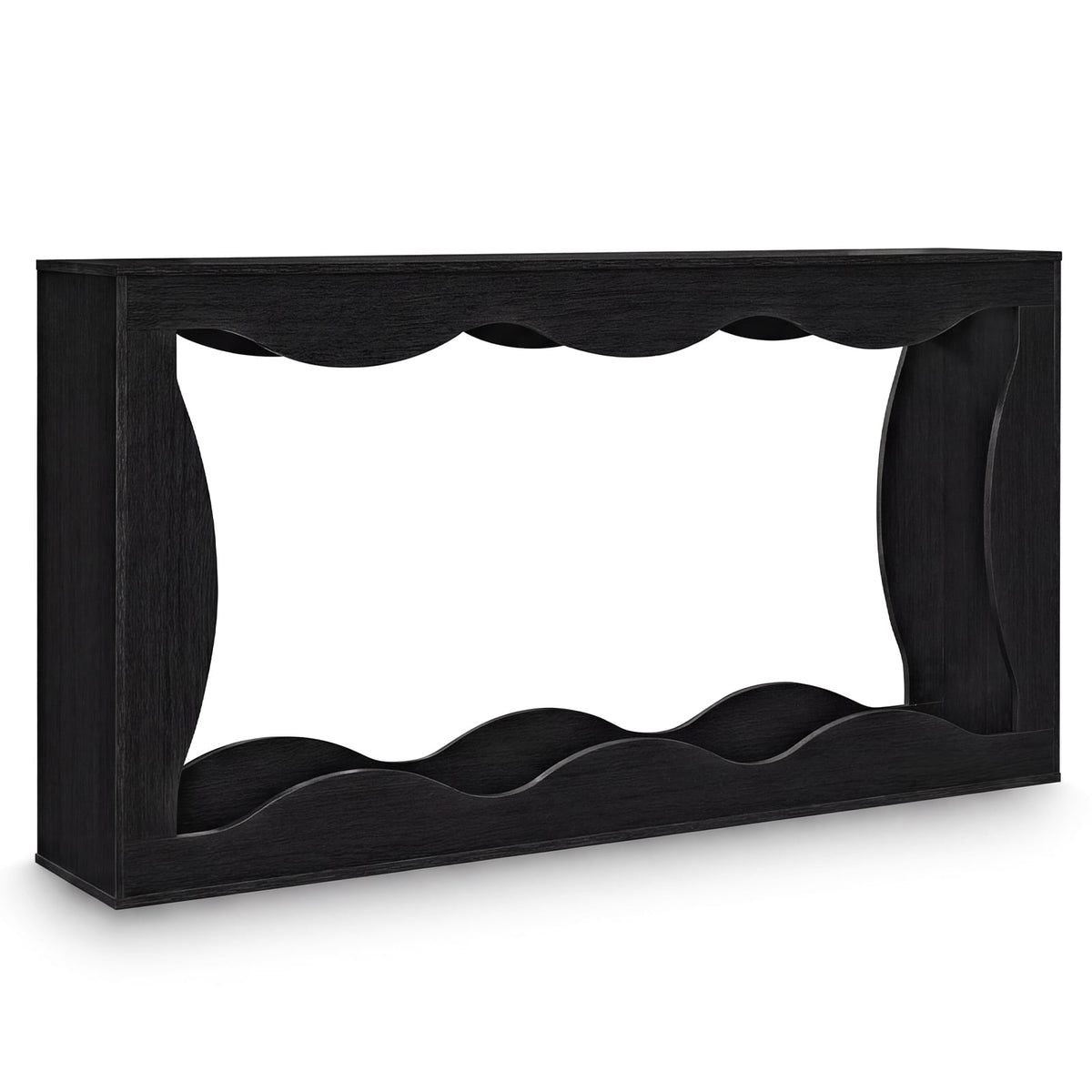 63 Inch Console Table 2-Tier Narrow Entryway Table with Wavy Edge Storage Shelf-Black view 4