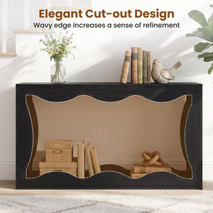 63 Inch Console Table 2-Tier Narrow Entryway Table with Wavy Edge Storage Shelf-Black view 8
