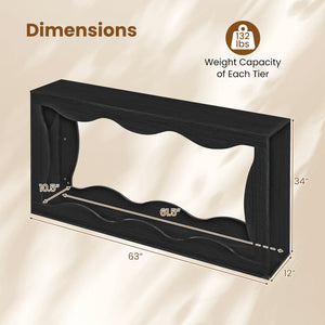 63 Inch Console Table 2-Tier Narrow Entryway Table with Wavy Edge Storage Shelf-Black view 5