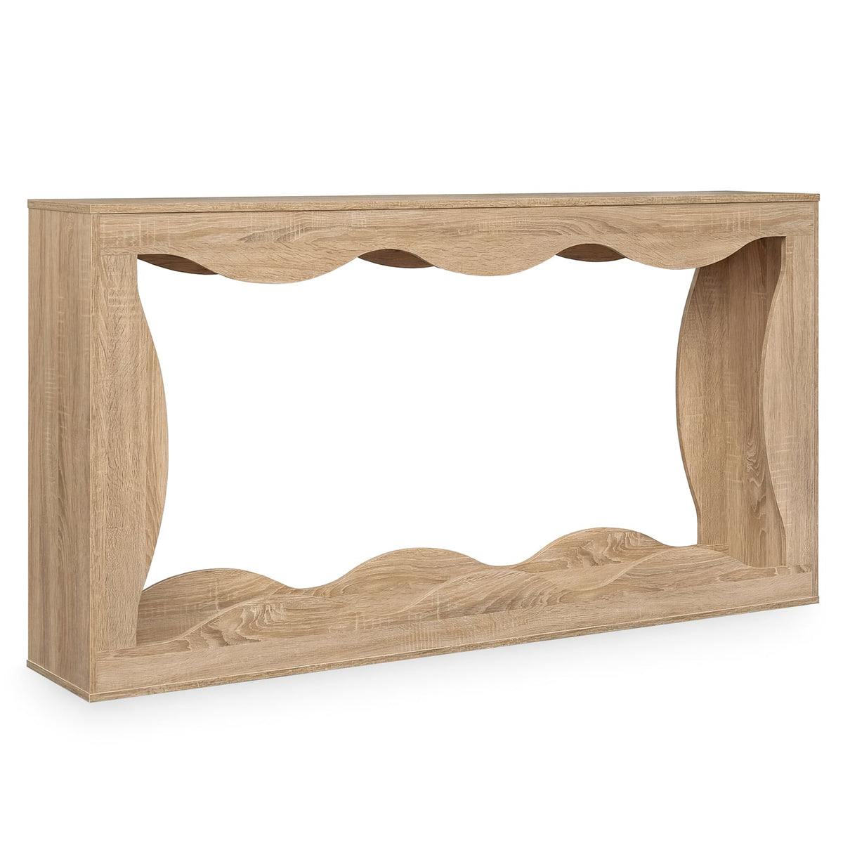 63 Inch Console Table 2-Tier Narrow Entryway Table with Wavy Edge Storage Shelf-Natural view 4