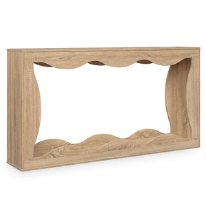 63 Inch Console Table 2-Tier Narrow Entryway Table with Wavy Edge Storage Shelf-Natural view 4